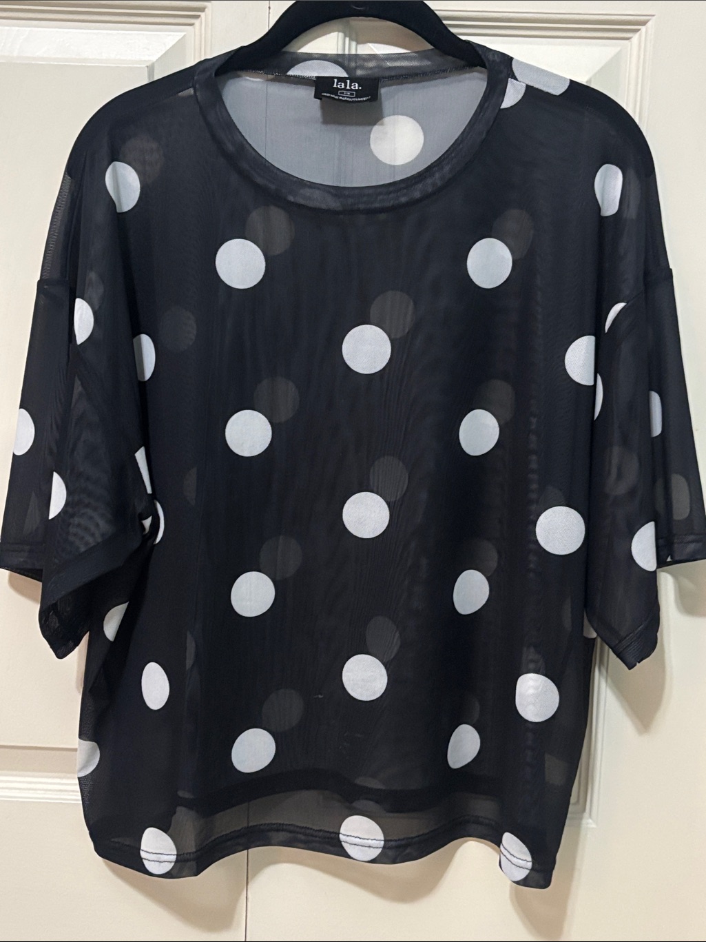 Dil Polka Dot Sheer Short Sleeve Top - Black/White — image 3 of 6